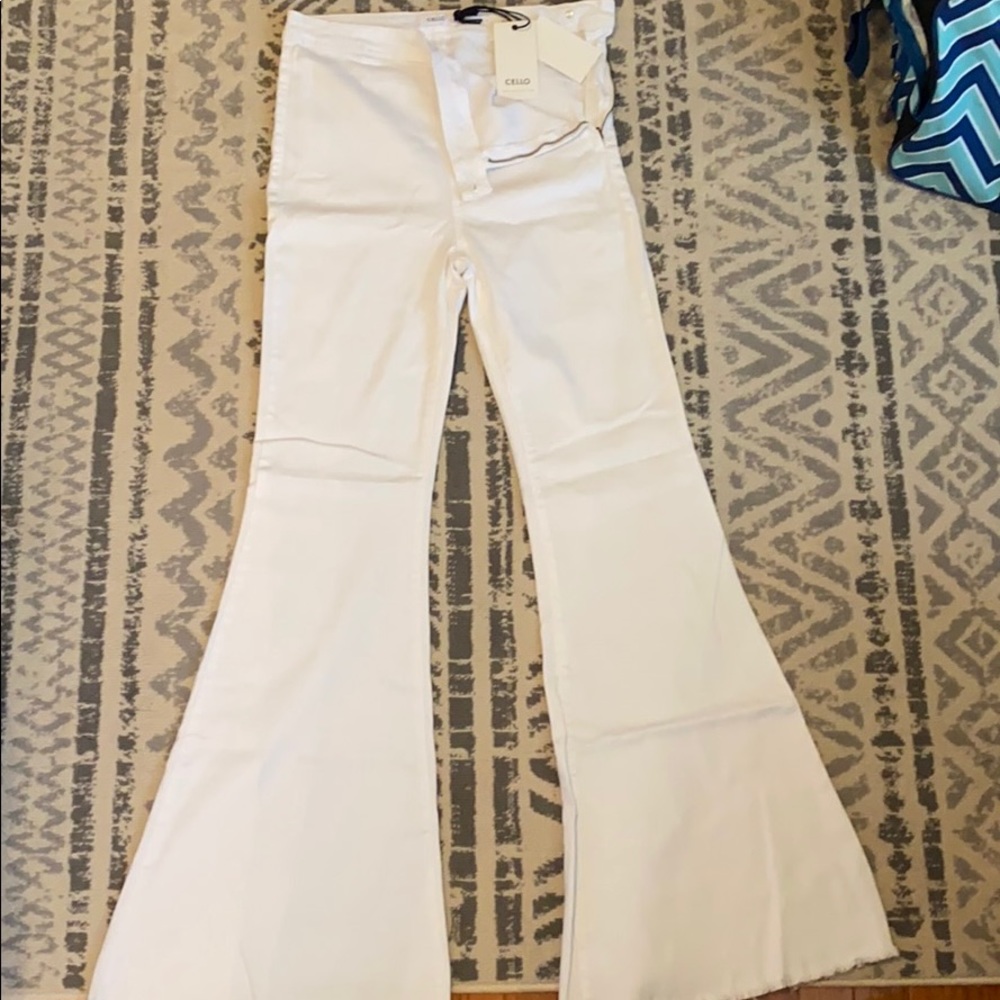 Cello High Rise Stretch Flare White Jeans